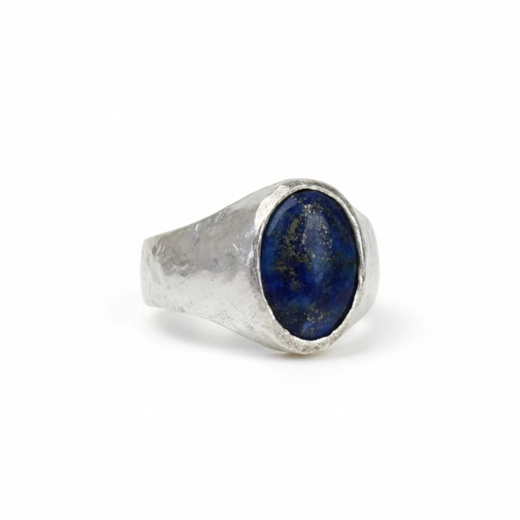 Turkish men's ring with lapis lazuli blue gemstone - handcrafted 925 silver jewelry by designer Sultan in Bodrum