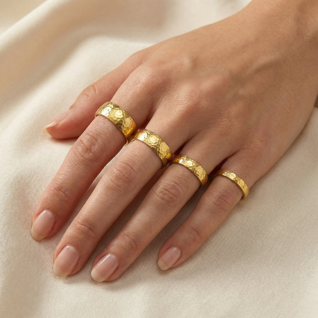  Close-up of hand-hammered Turkish wedding ring showing artisan craftsmanship from Bodrum atelier, available for commitment ceremonies and same-sex marriages
