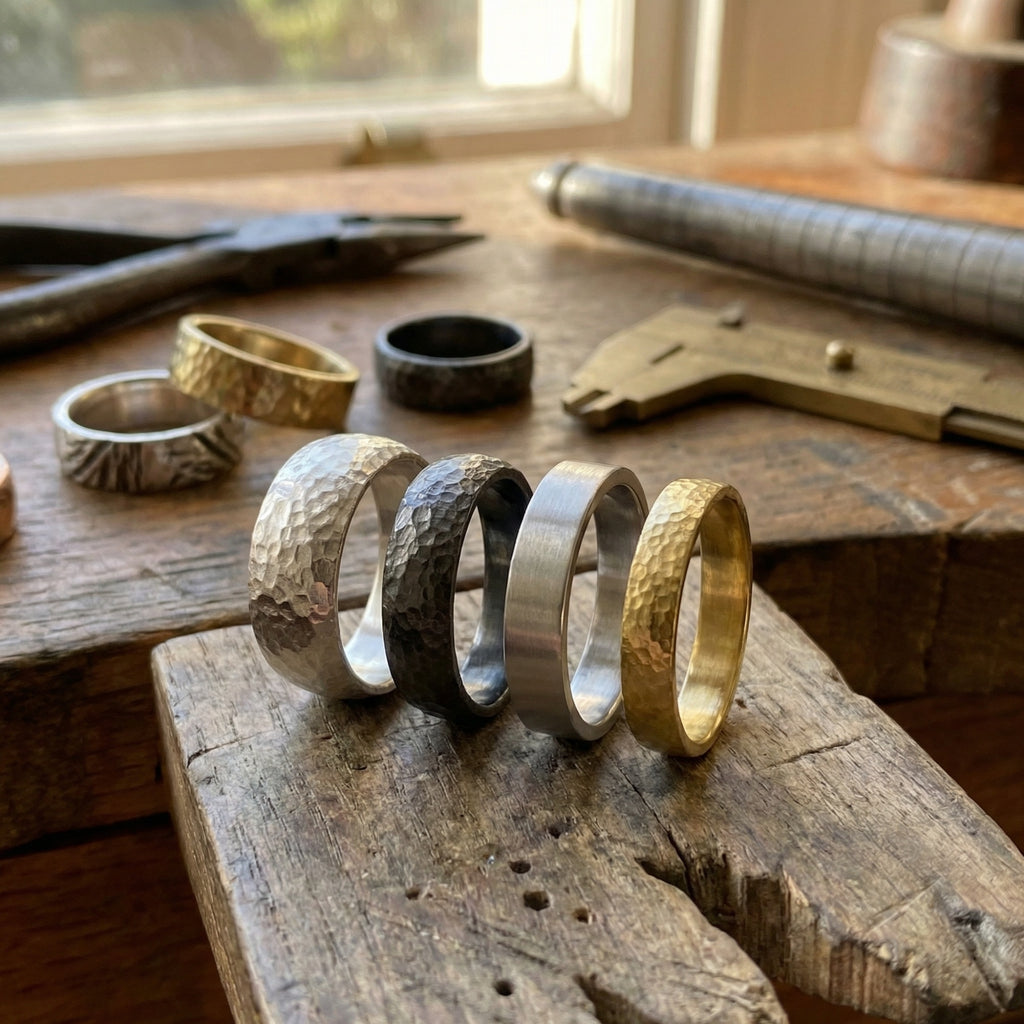 Turkish artisan wedding band in oxidized silver and gold plated finish options, handcrafted for couples and commitment ceremonies