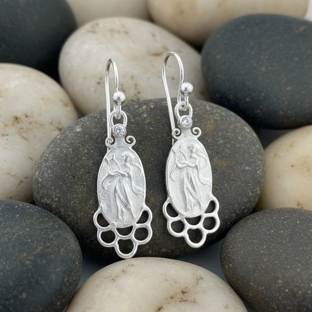 Designer white topaz coin earrings, 925 silver Turkish jewelry by AtelierSultan Bodrum, symbol of clarity and wisdom
