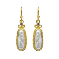 Handmade gold pearl amethyst earrings with 925 sterling silver, featuring natural purple amethyst gemstones and baroque pearls, designed by Sultan in Bodrum, Turkey