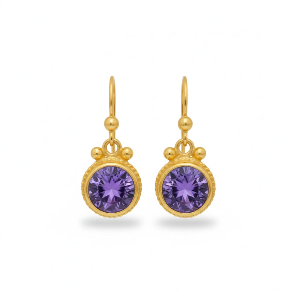 Amethyst dainty earrings handcrafted by designer Sultan in Bodrum atelier, 925 sterling silver Turkish jewelry symbolizing serenity and peace

