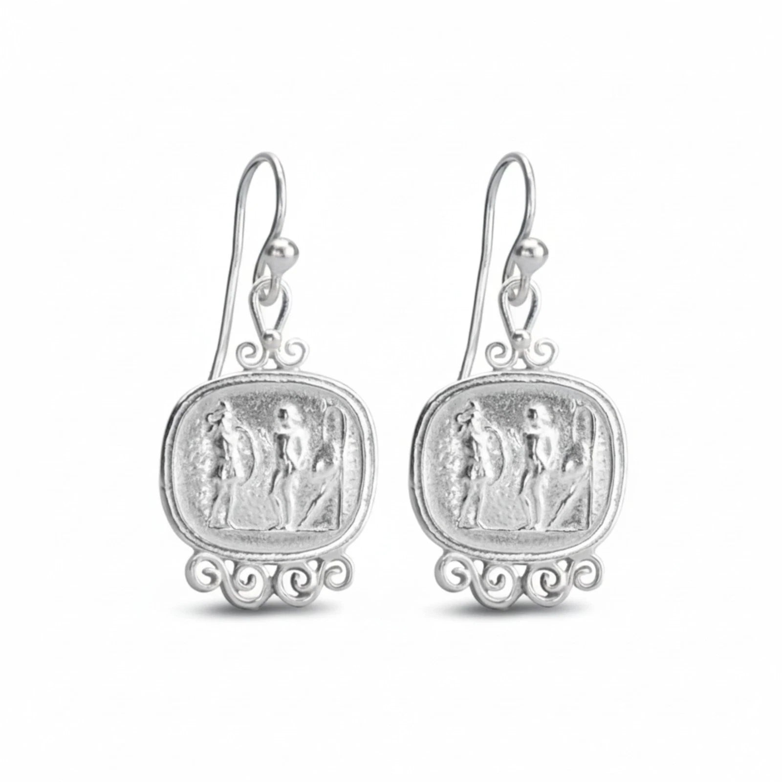 Ancient Coin earrings handcrafted by designer Sultan in Bodrum atelier, 925 sterling silver Turkish jewelry symbolizing heritage and history
