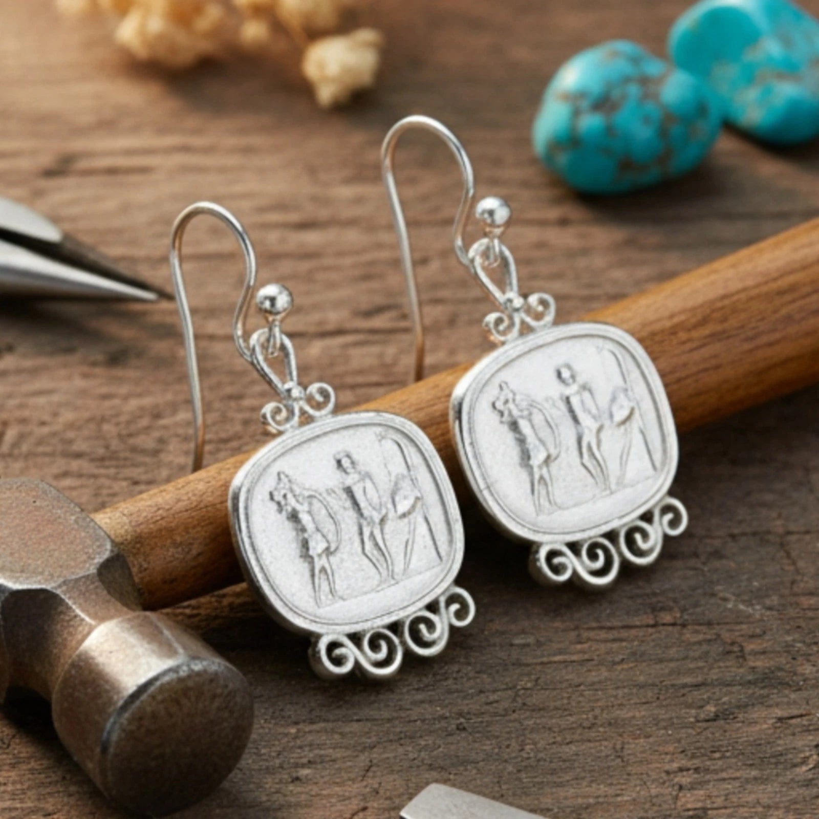 Turkish Ancient Coin earrings by designer Sultan Bodrum, 925 silver handmade artisan jewelry gift with heritage and history symbols
