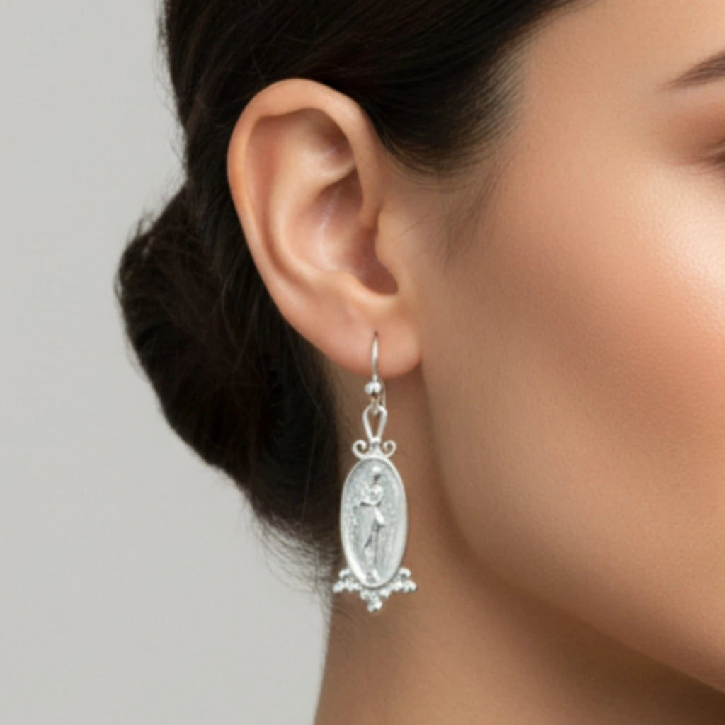 Turkish artisan angel earrings with protection symbol design
