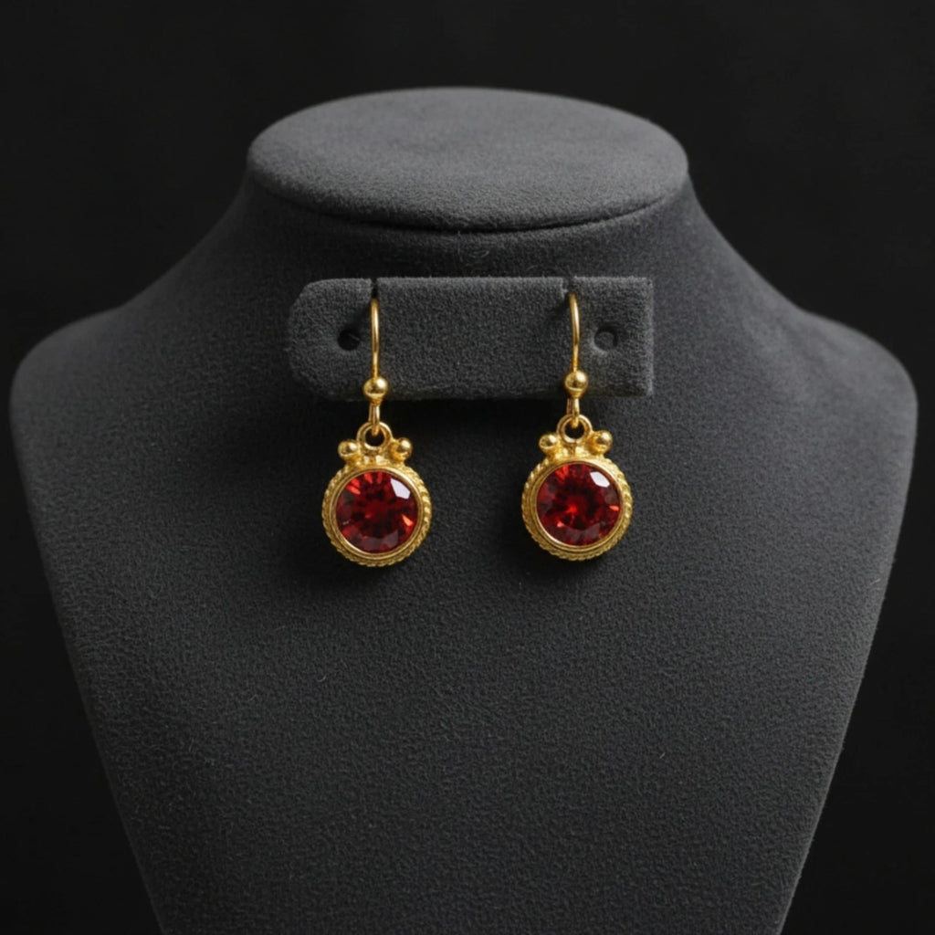 Artisan Garnet dangle earrings with ancient-inspired design, handmade by Sultan in Bodrum, Turkish designer jewelry celebrating protection with 925 silver
