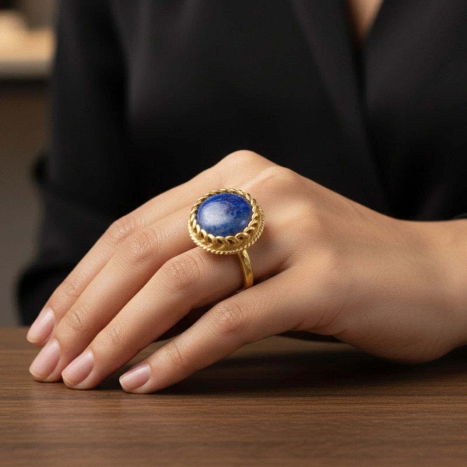 Artisan Lapis ring with Roman-inspired design, handmade by Sultan in Bodrum, Turkish designer jewelry celebrating heritage with 925 silver