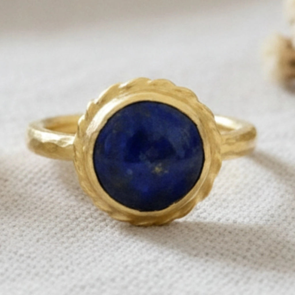 Artisan Lapis ring with intaglio carving technique, handmade by Sultan in Bodrum, Turkish designer jewelry inspired by Roman seals with 925 silver