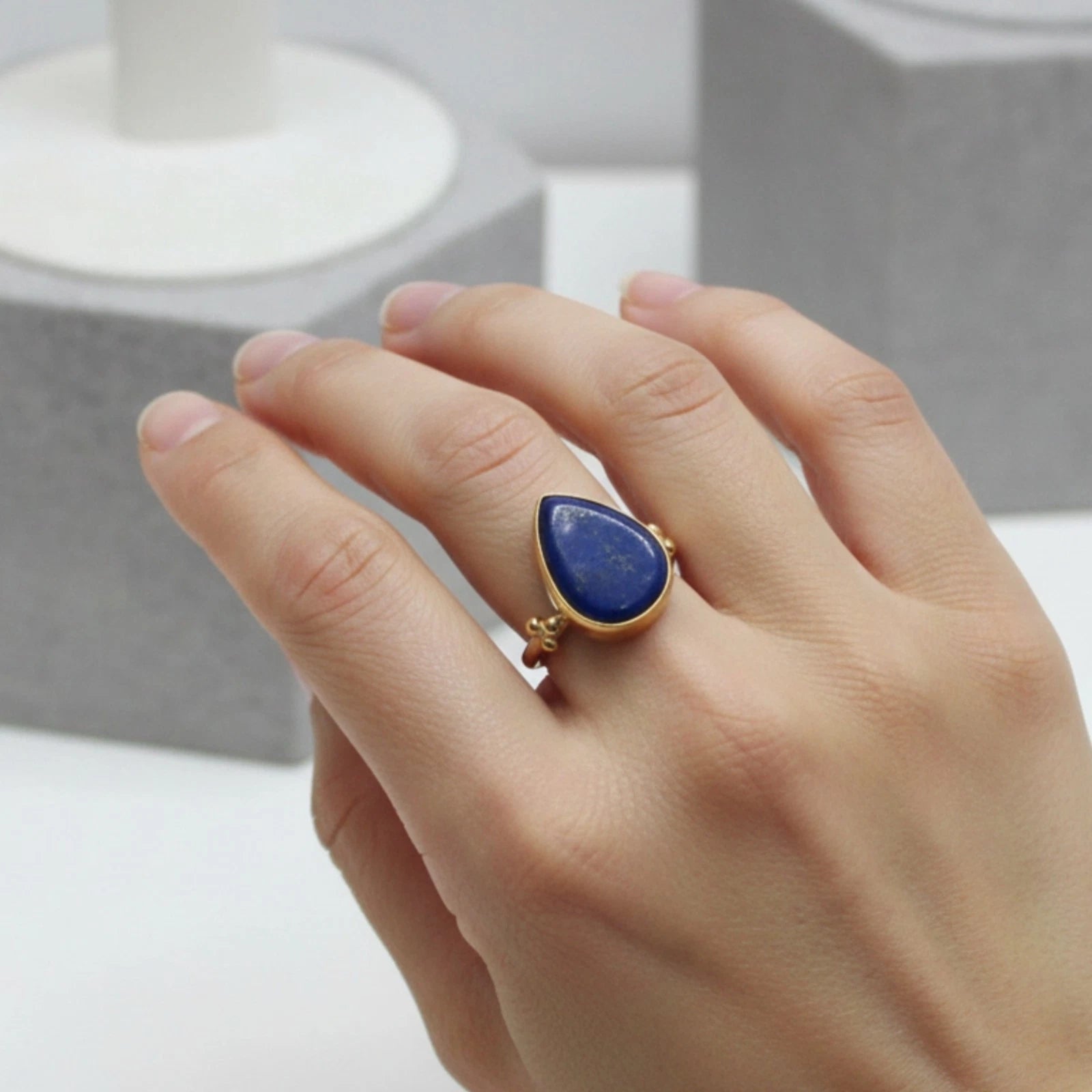 
Artisan Lapis ring with hammered texture, handmade by Sultan in Bodrum, Turkish designer jewelry with 925 silver