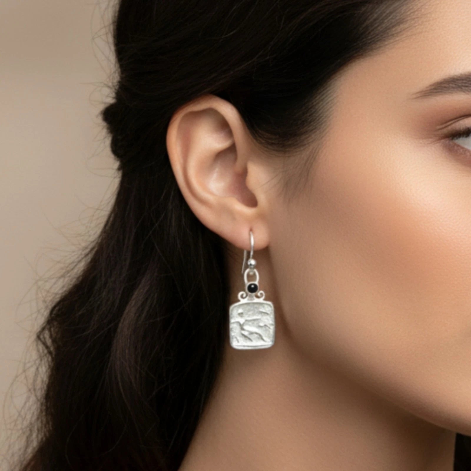 Artisan Roman Coin earrings with archer motif reproduction, handmade by Sultan in Bodrum, Turkish designer jewelry celebrating history with 925 silver
