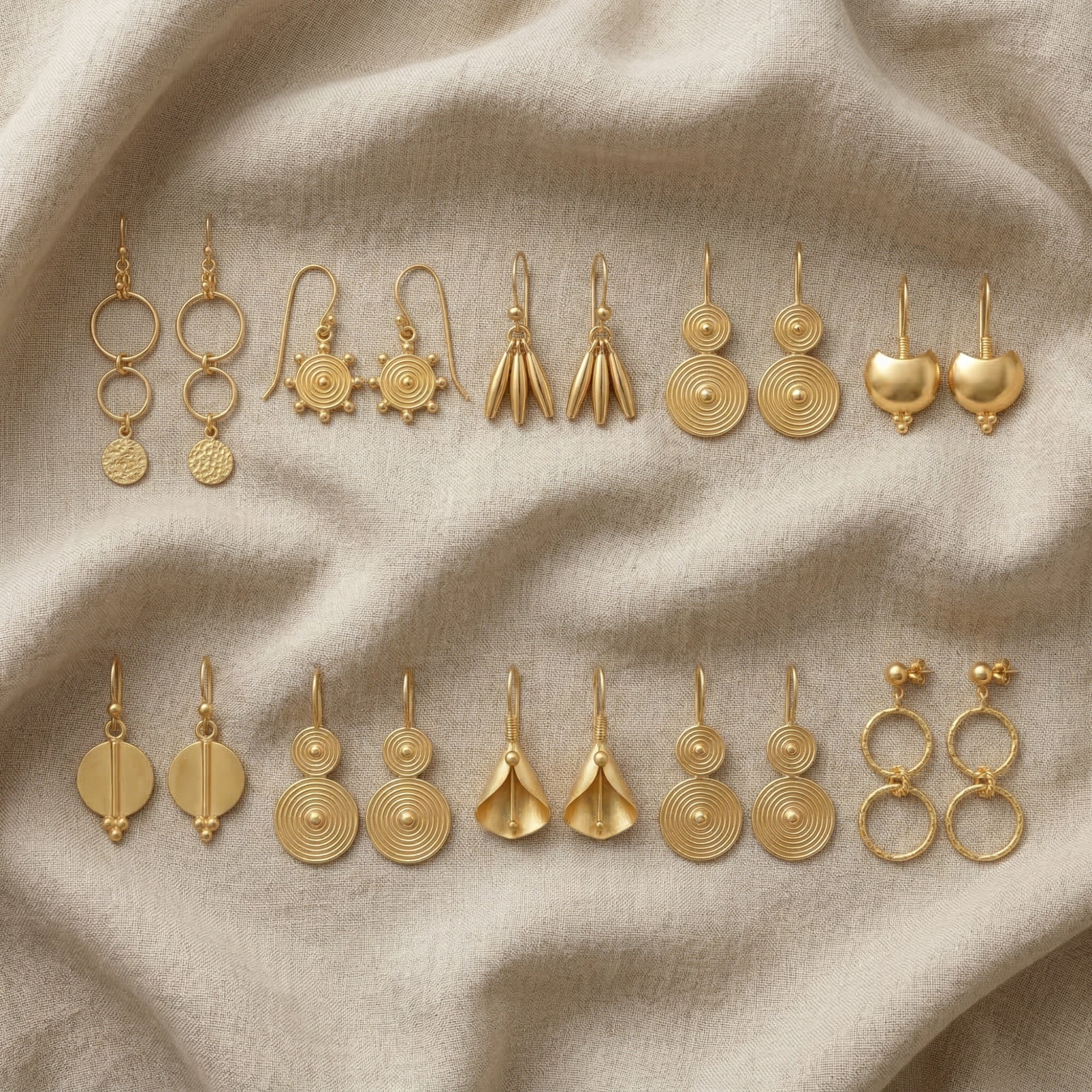 ancient roman art Turkish gold earrings collection by sultan bodrum no stone yellow gold plain jewelry