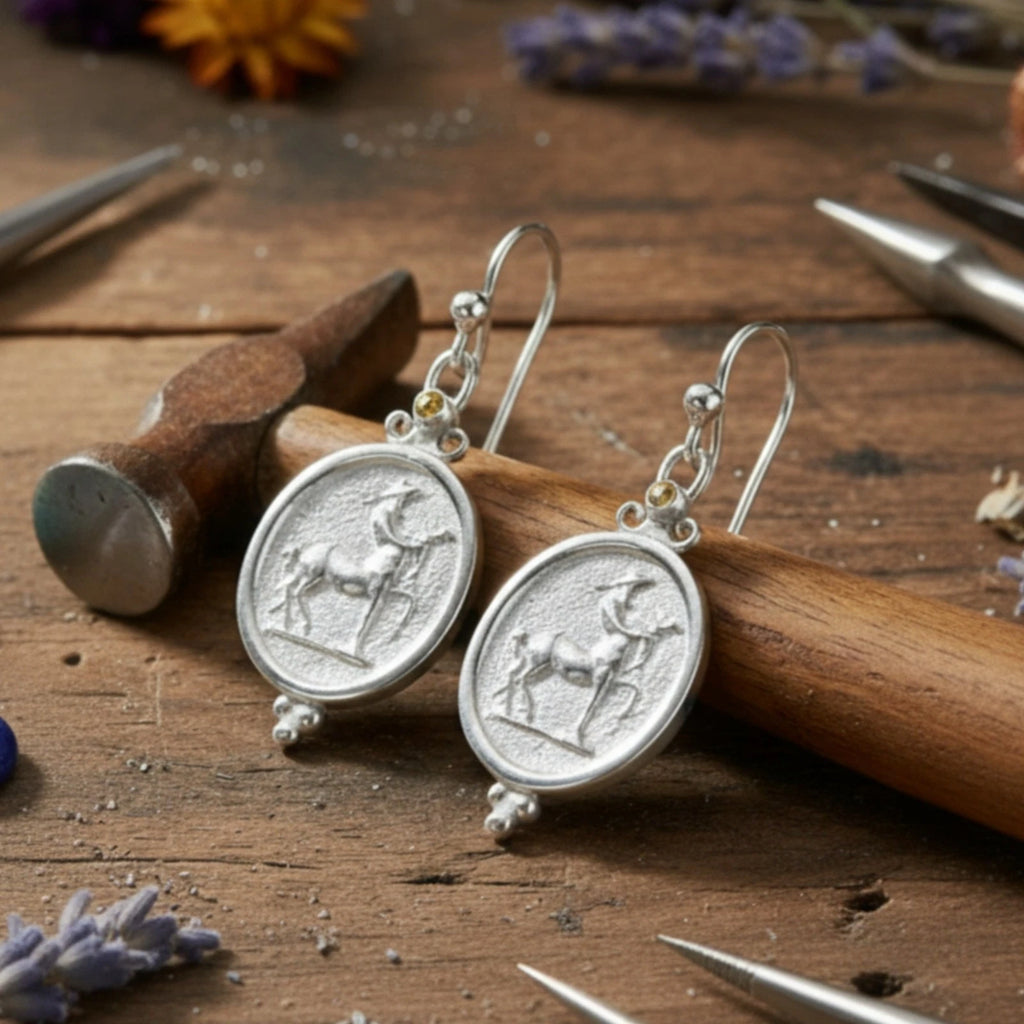 Unique Turkish Centaur coin earrings with yellow topaz by AtelierSultan
