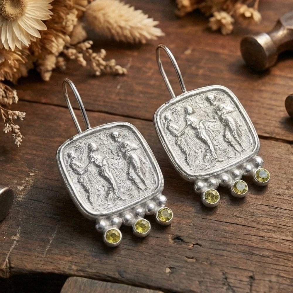 Unique Turkish peridot Roman coin earrings by AtelierSultan
