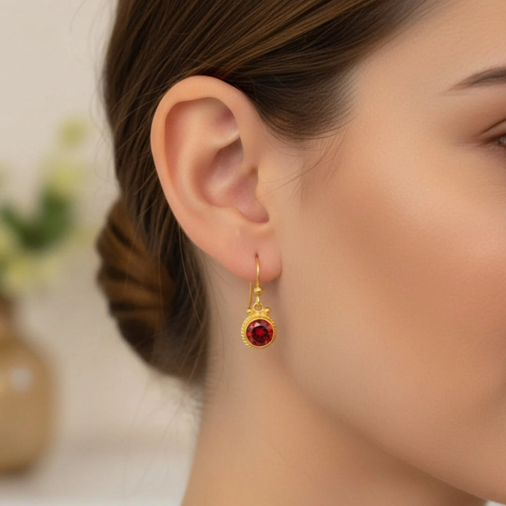 US Duties Incl: Turkish Garnet Dangle Earrings 925 Silver, Handmade by Sultan, Perfect Gift for Her