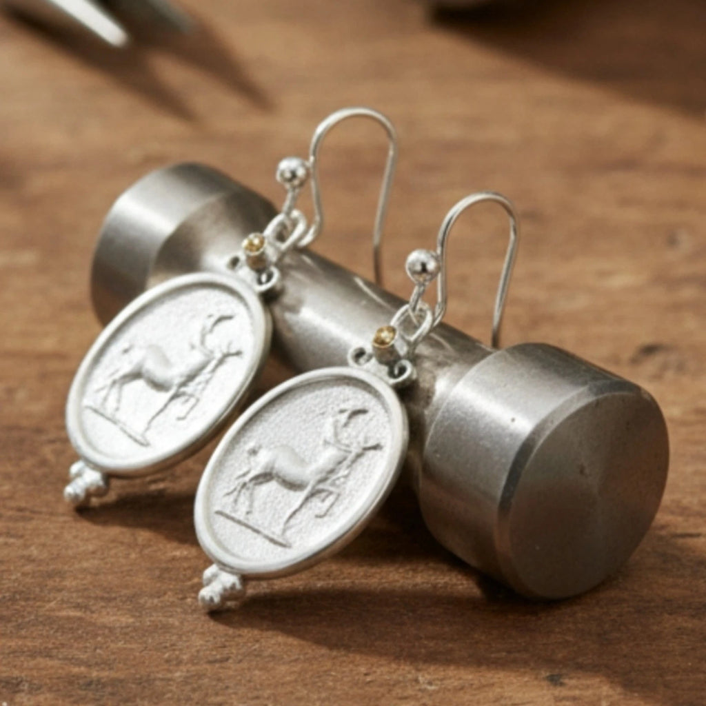 Sultan Centaur coin earrings with yellow topaz, statement jewelry for women
