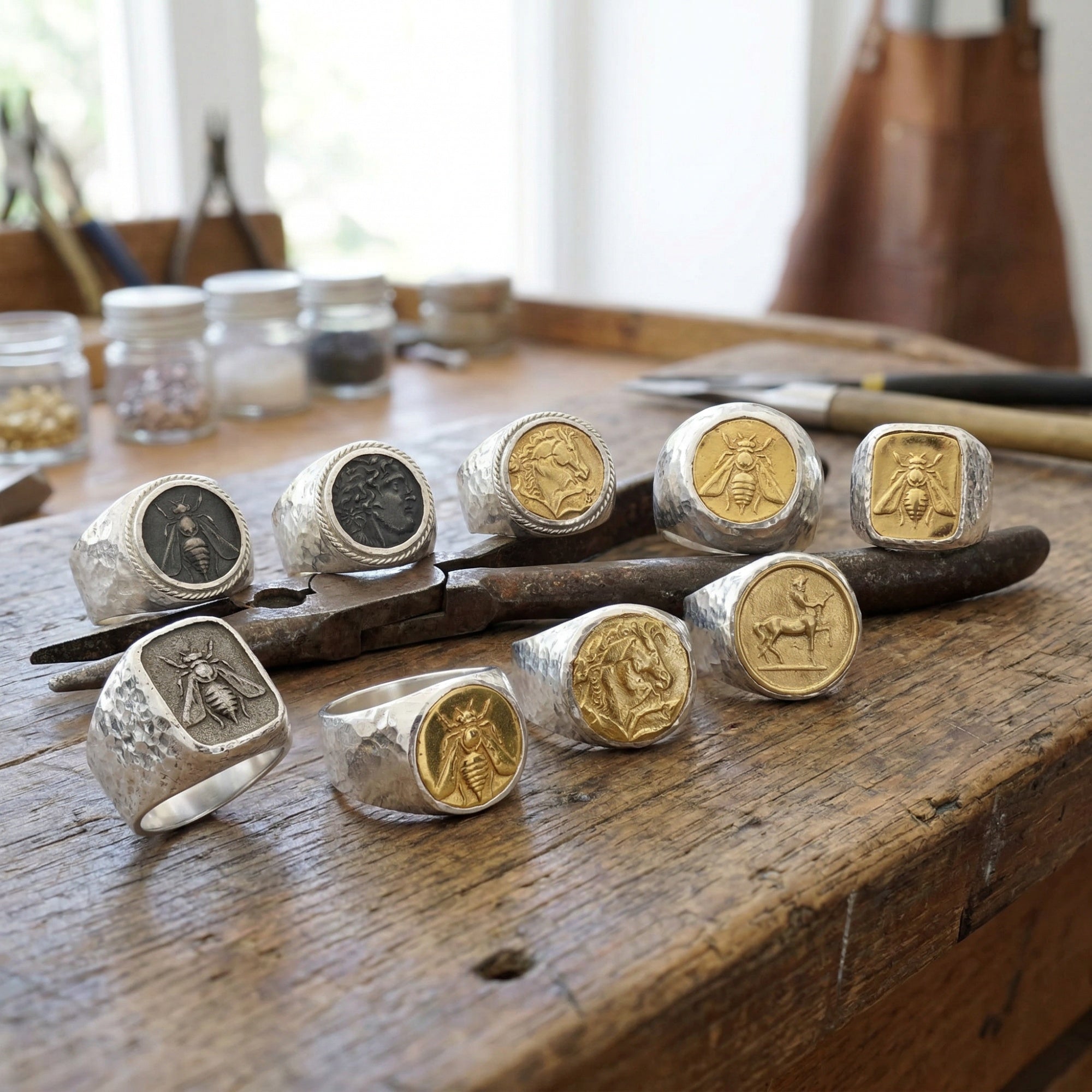 sultan turkish designer signet ring colleciton, men coin rings,artisan work