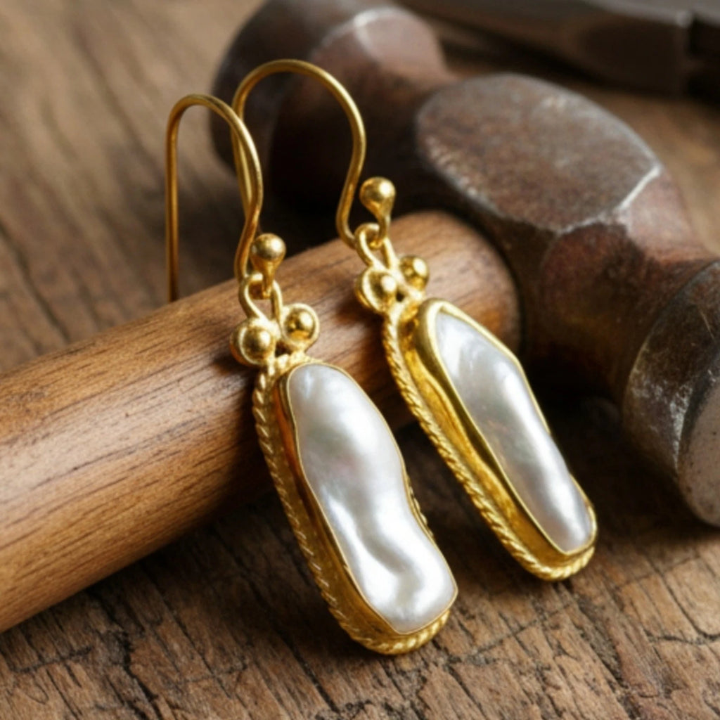 Designer Freeform Pearl earrings from AtelierSultan Bodrum, handcrafted Turkish artisan jewelry with 925 sterling silver and Roman heritage

