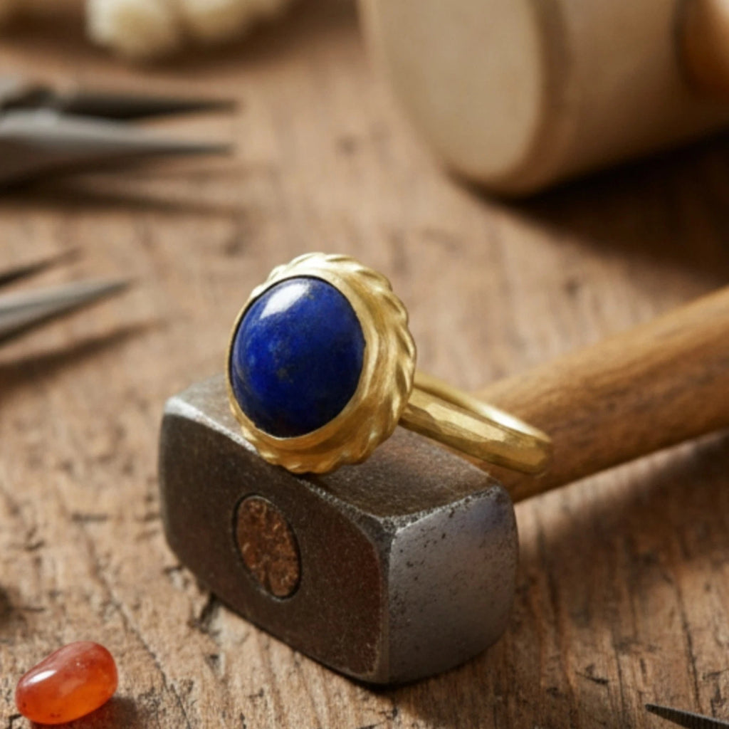Designer Lapis ring from AtelierSultan Bodrum, handcrafted Turkish artisan jewelry with 925 sterling silver and ancient art intaglio carving