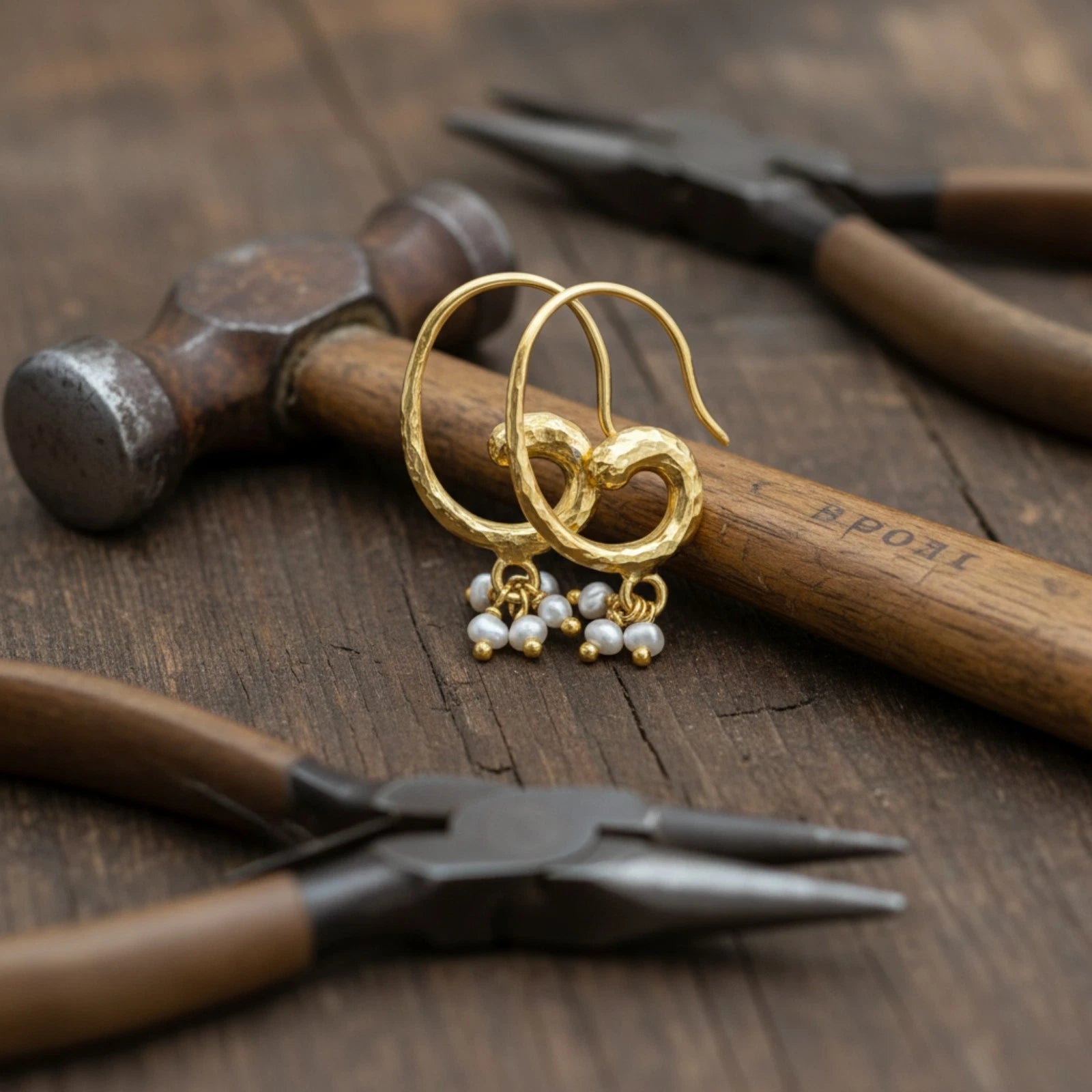 Designer Pearl Hoop earrings from AtelierSultan Bodrum, handcrafted Turkish artisan jewelry with 925 sterling silver and ancient art inspirationnull