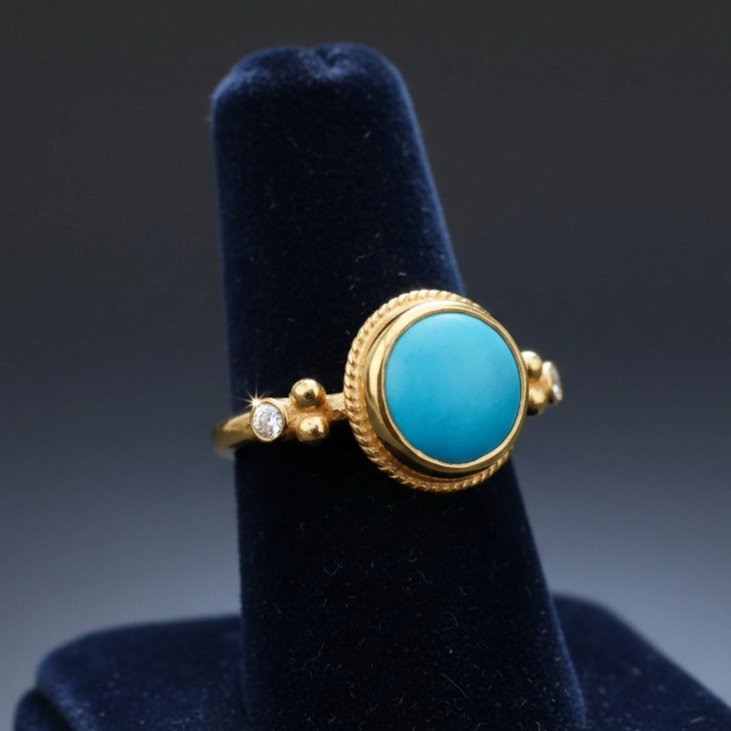 Designer Turquoise Topaz ring from AtelierSultan Bodrum, handcrafted Turkish artisan jewelry with gold-plated 925 silver