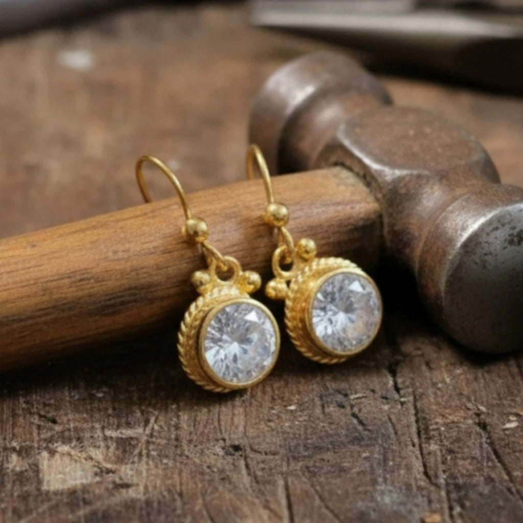 Designer White Topaz earrings from AtelierSultan Bodrum, handcrafted Turkish artisan jewelry with 925 sterling silver and Roman heritage
