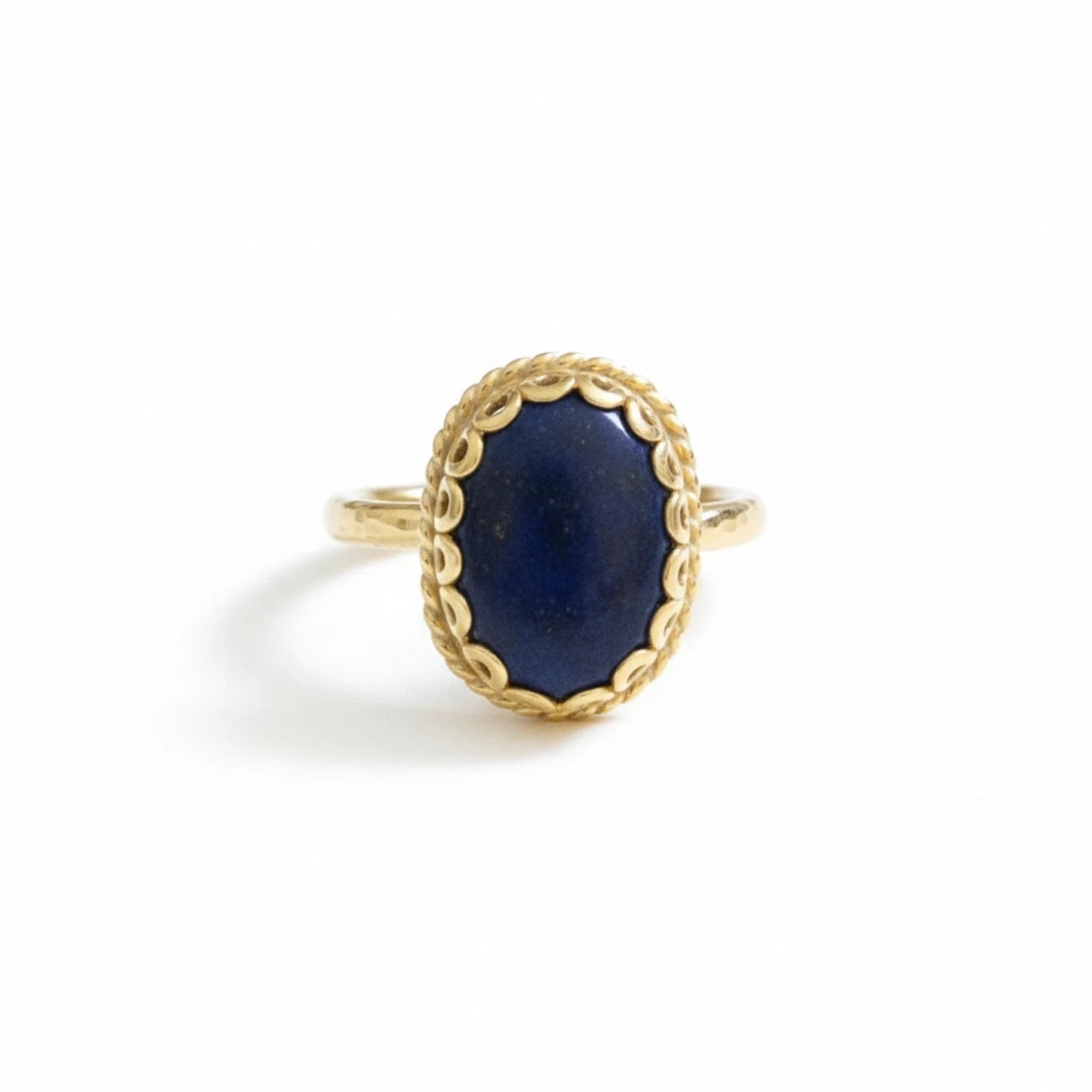 Lapis Lazuli dainty ring handcrafted by designer Sultan in Bodrum atelier, 925 sterling silver with gold plating, Turkish jewelry