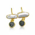 Pearl and Alexander Coin earrings handcrafted by designer Sultan in Bodrum atelier, 925 sterling silver Turkish jewelry symbolizing victory and wisdom
