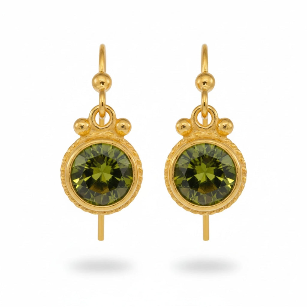 Peridot earrings handcrafted by designer Sultan in Bodrum atelier, 925 sterling silver Turkish jewelry symbolizing prosperity and renewal
