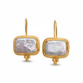 Rectangle Pearl earrings handcrafted by designer Sultan in Bodrum atelier, 925 sterling silver Turkish jewelry symbolizing elegance and serenity
