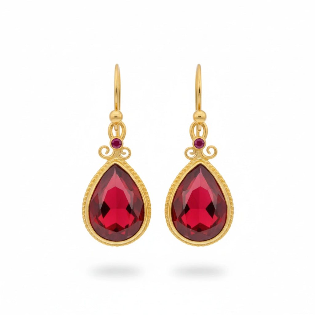 Red Topaz drop earrings handcrafted by designer Sultan in Bodrum atelier, 925 sterling silver Turkish jewelry symbolizing vitality and passion
