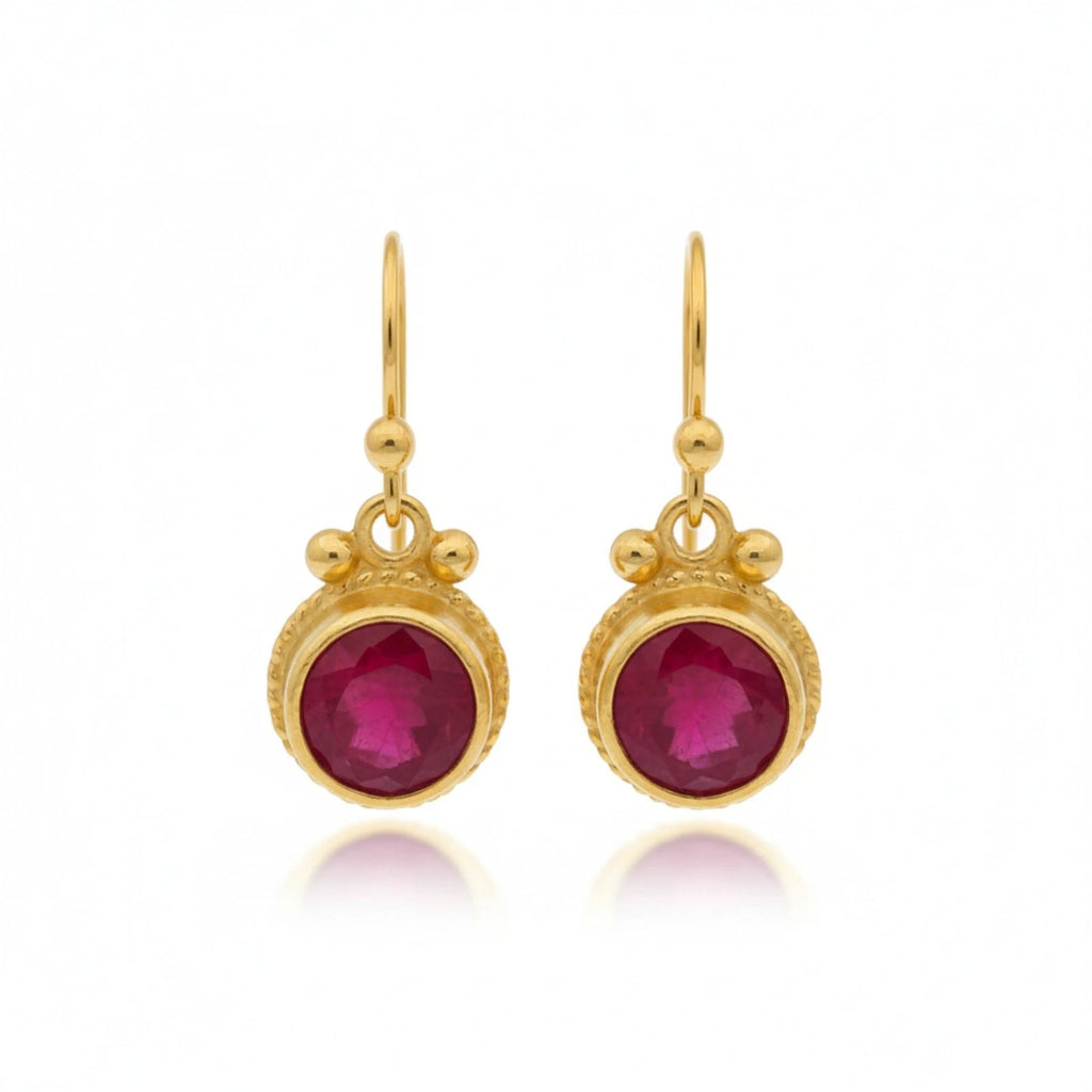 Red Topaz earrings handcrafted by designer Sultan in Bodrum atelier, 925 sterling silver Turkish jewelry symbolizing vitality and energy

