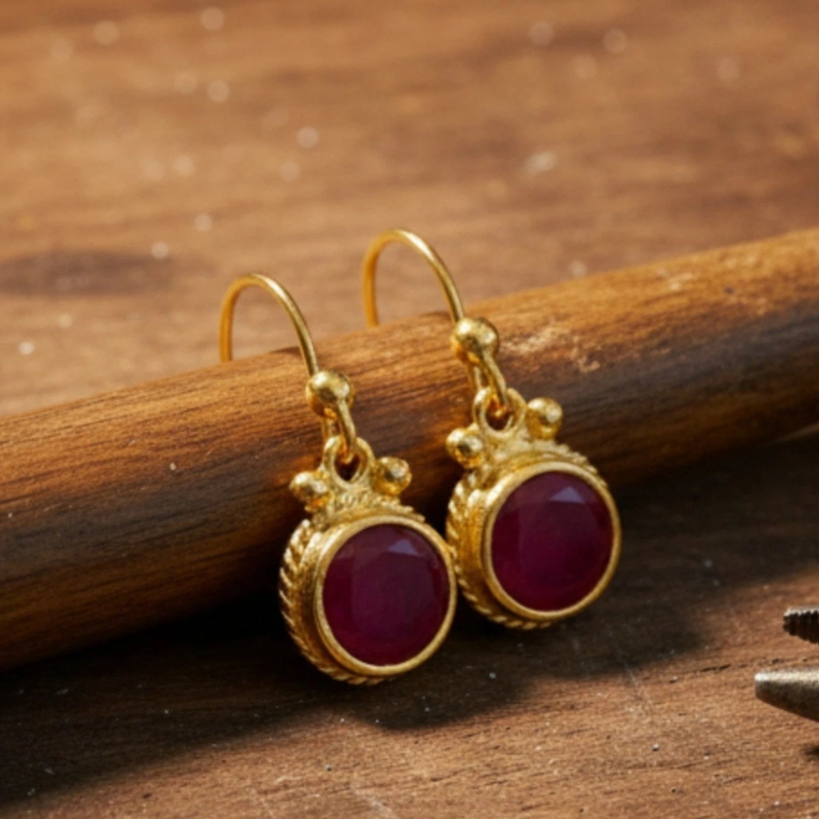 Turkish Red Topaz earrings by designer Sultan Bodrum, 925 silver handmade artisan jewelry gift with vitality and energy symbols
