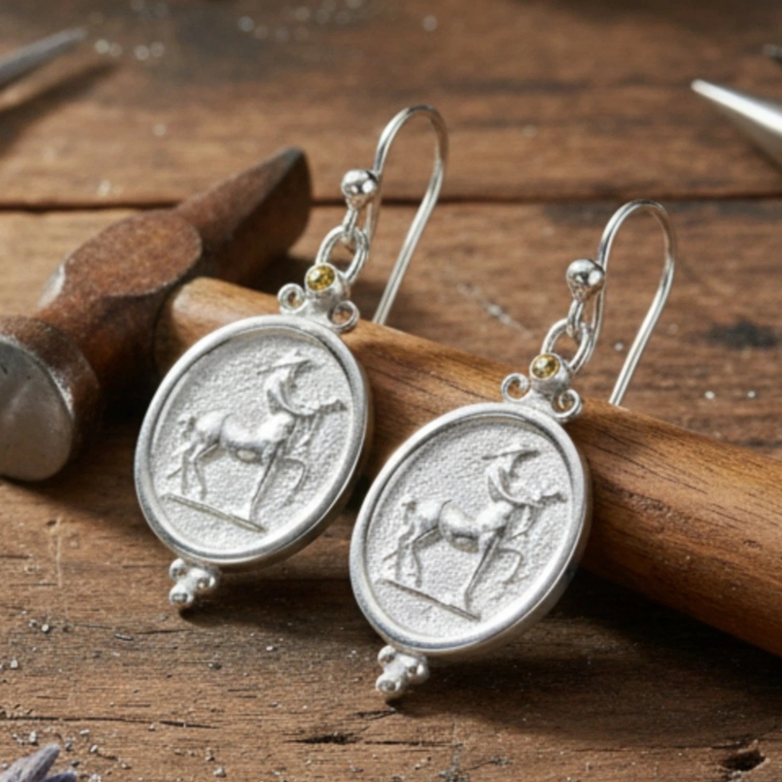 925 silver Centaur coin earrings handcrafted in Bodrum atelier
