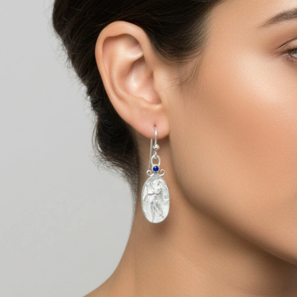 925 silver Roman lyre coin earrings handcrafted in Bodrum atelier
