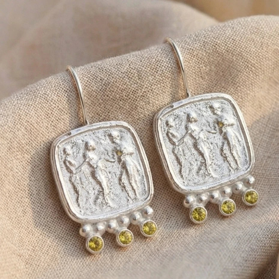 925 silver peridot Roman coin earrings handcrafted in Bodrum atelier

