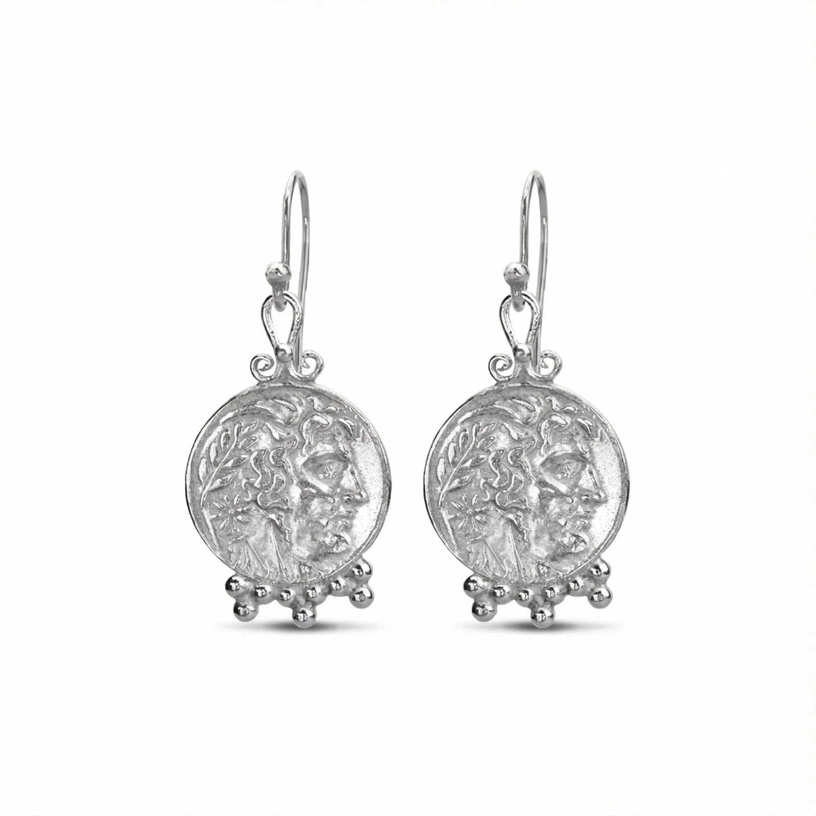Handmade Alexander coin dainty earrings in 925 silver by Sultan
