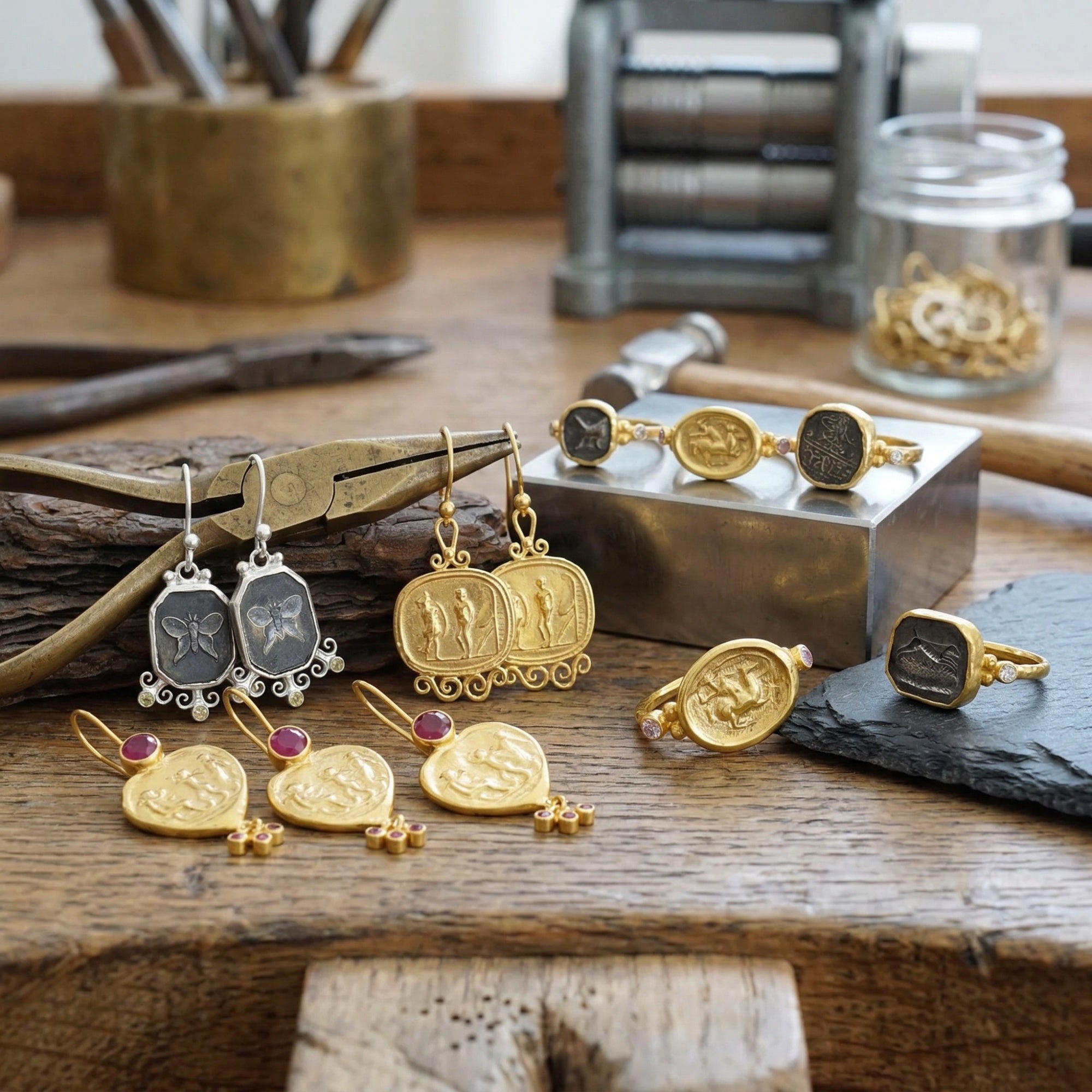 sultan buttferfly earrings, turkish jewelry coin collection by ateliersultan bodrum