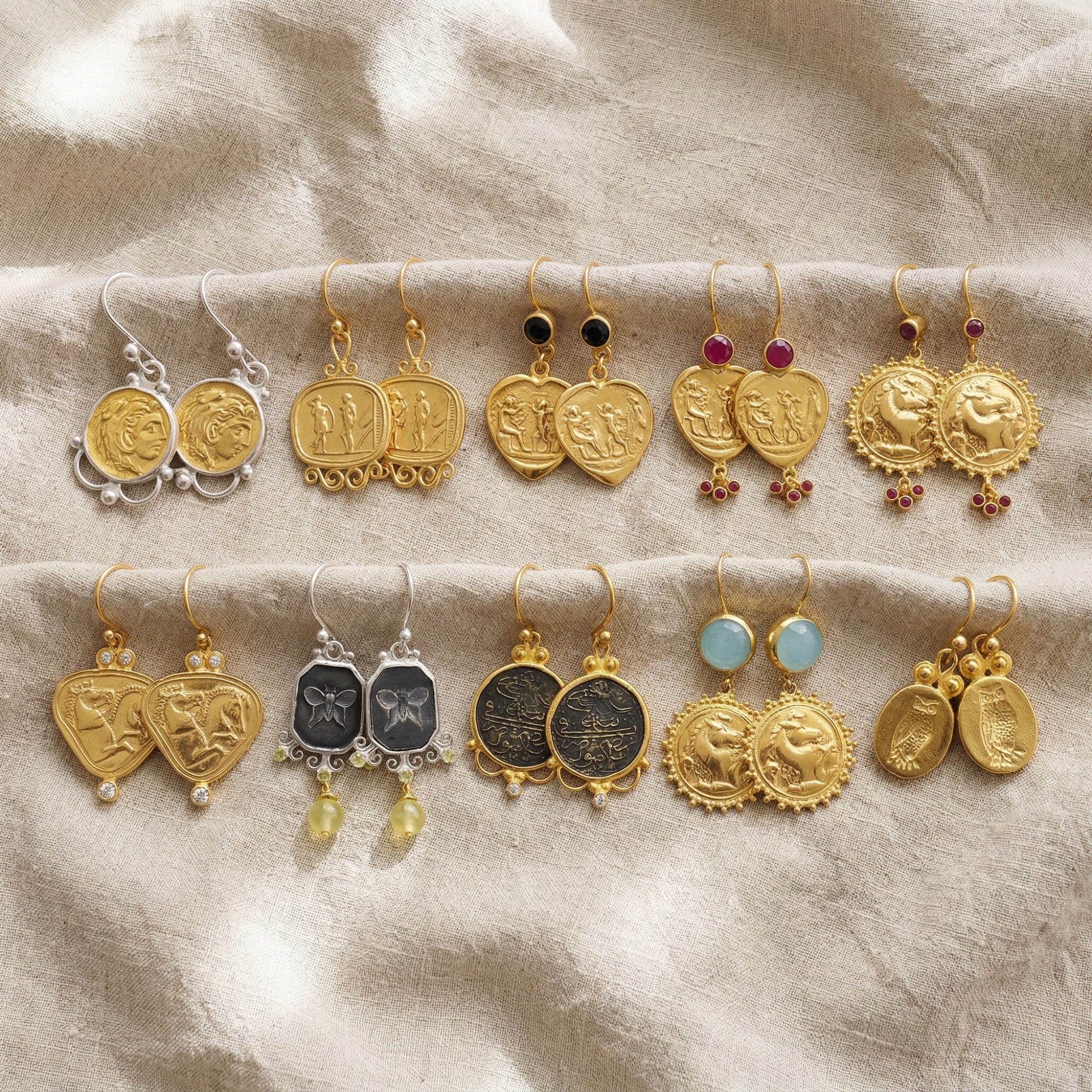 sultan coin earrings collection handmade turkşsh artisan jewelry bodrum turkey