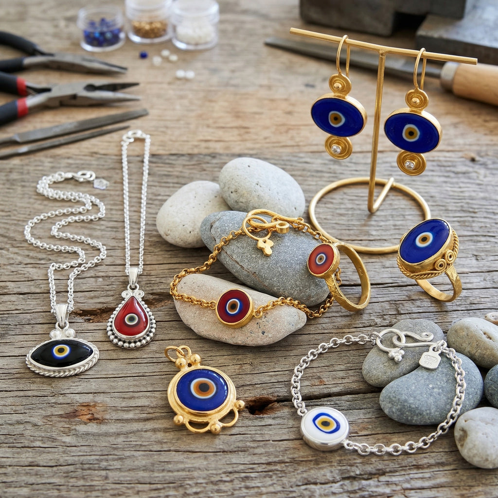 turkish evil blue eye collection by sultan yılmaz bodrum turkey artisan jewelry