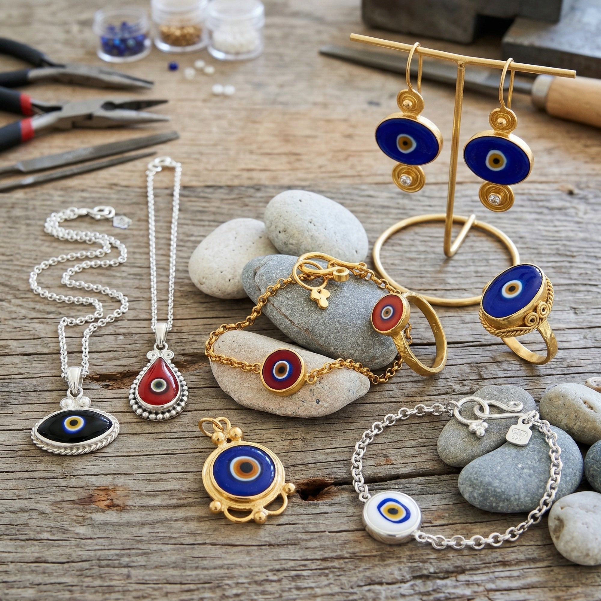 turkish evil blue eye collection by sultan yılmaz bodrum turkey artisan jewelry
