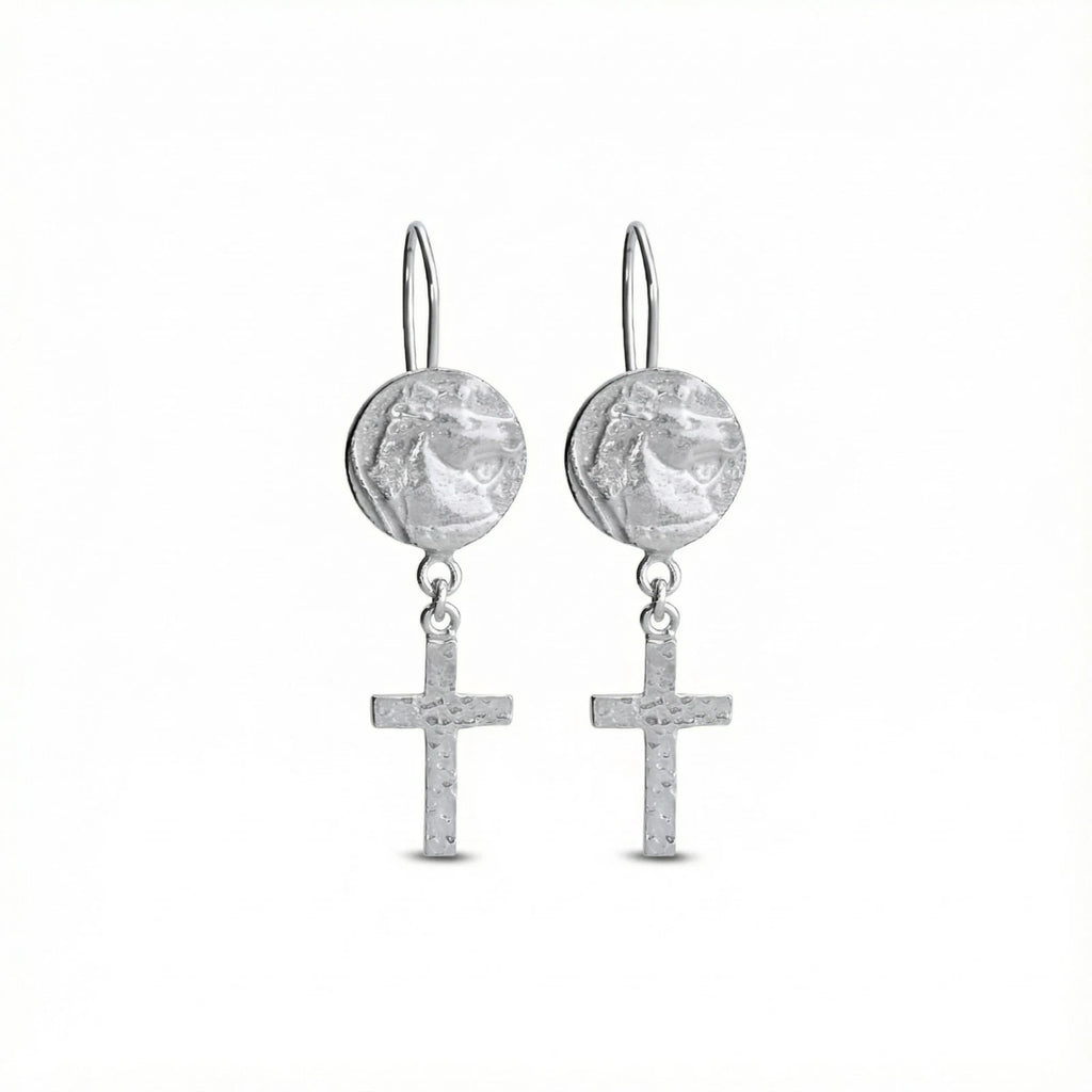 Handmade horse coin cross earrings in 925 silver by Sultan
