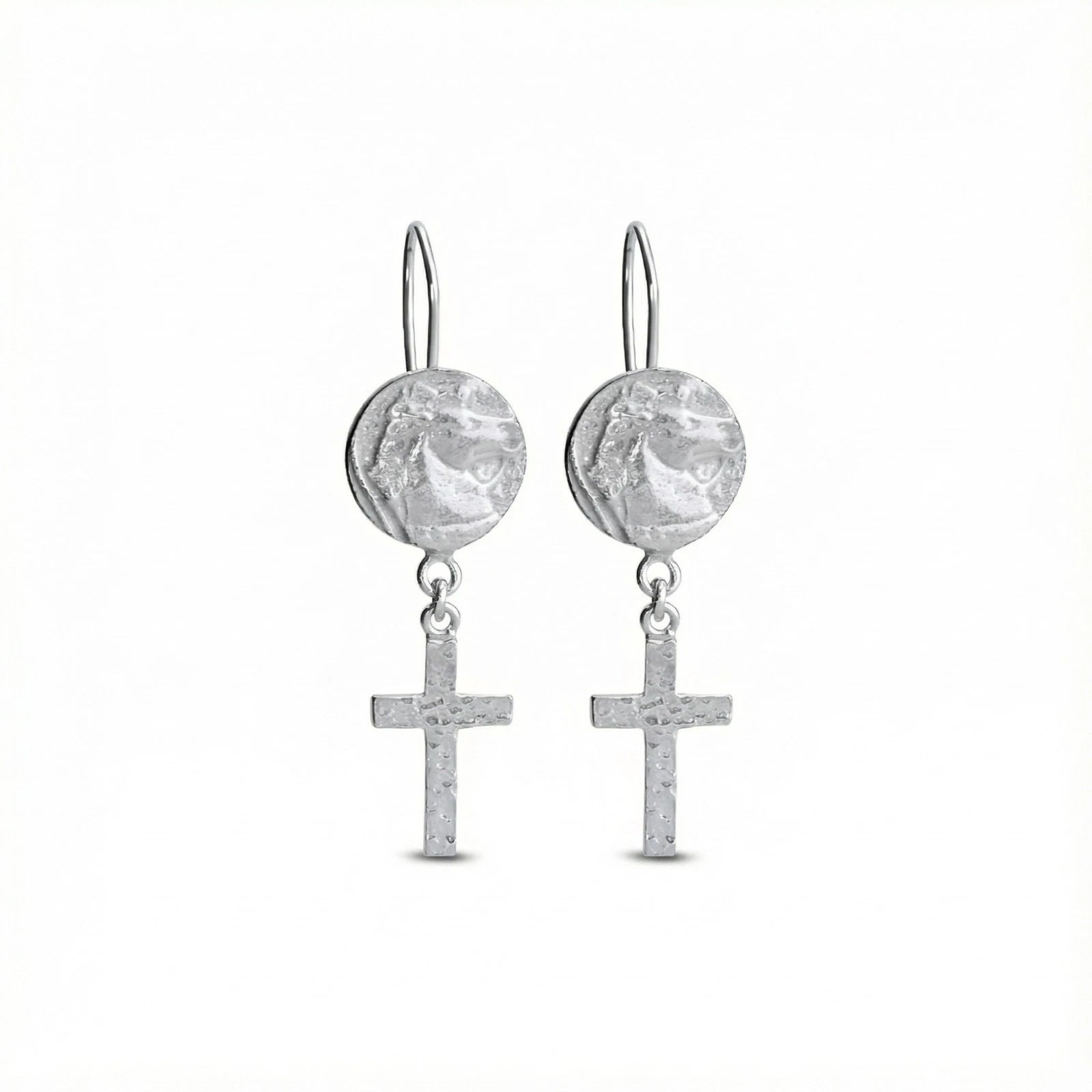 Handmade horse coin cross earrings in 925 silver by Sultan
