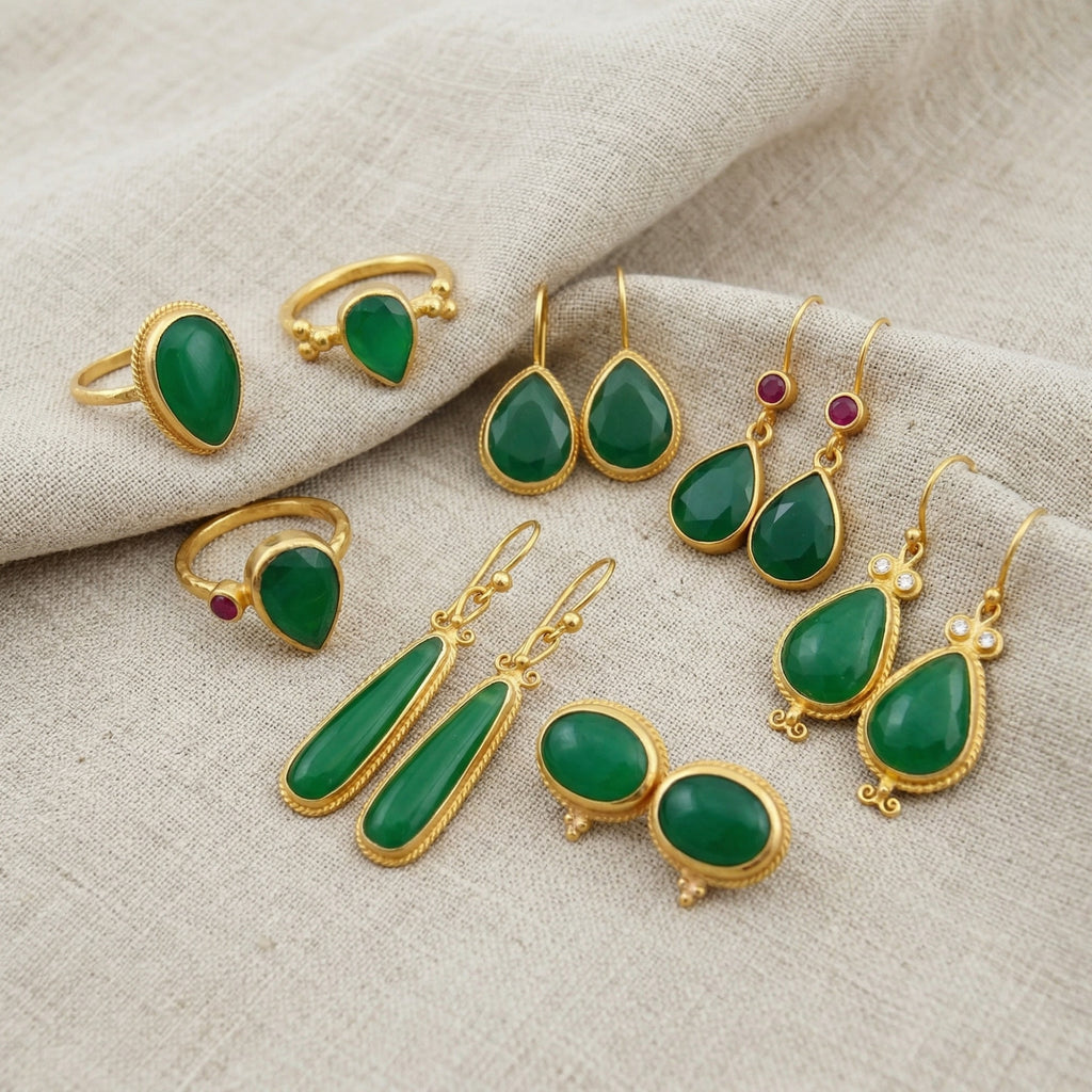 sultan turkish gree  jade gold earrings collection bodrum turkey