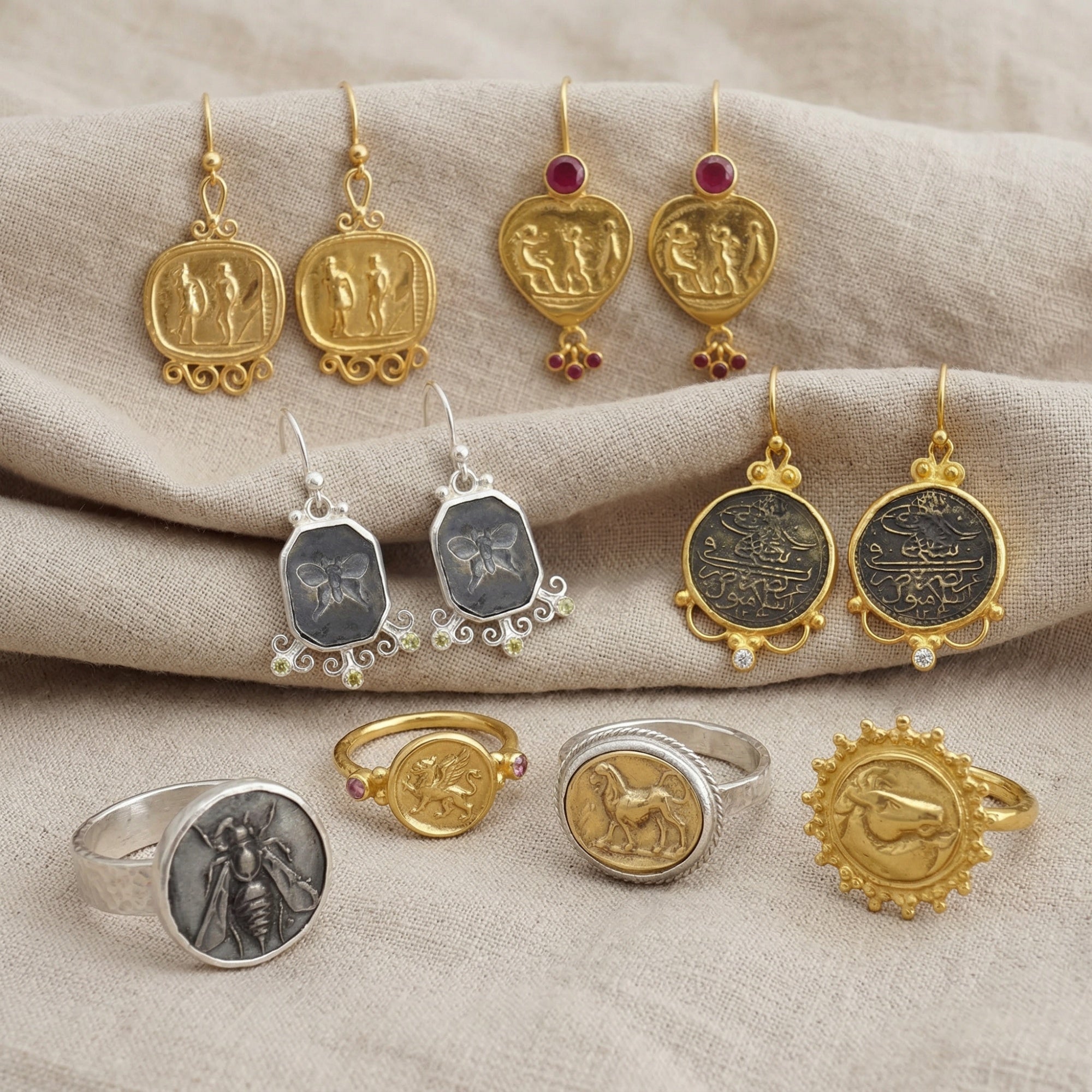 turkish handmade gold coin hook earrings colleciton by sultan bodrum