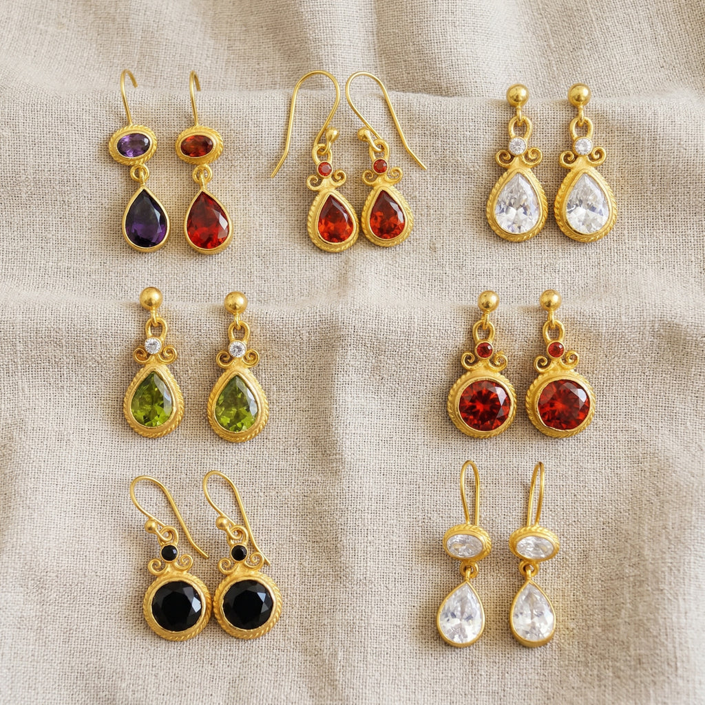 colorful gemstone dangle earrings by atelier sultan bodrum 24k gold 925 silver turkish jewelry