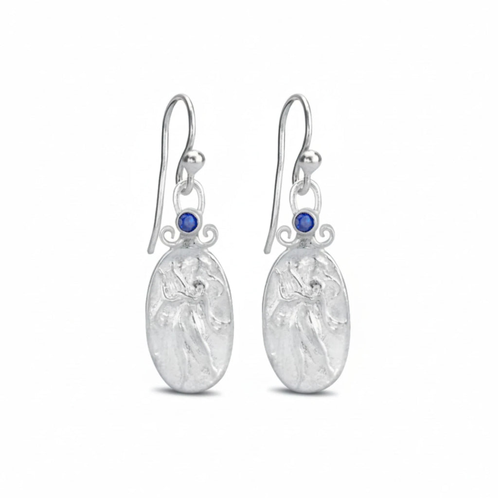 Handmade Roman lyre coin dangle earrings in 925 silver by Sultan
