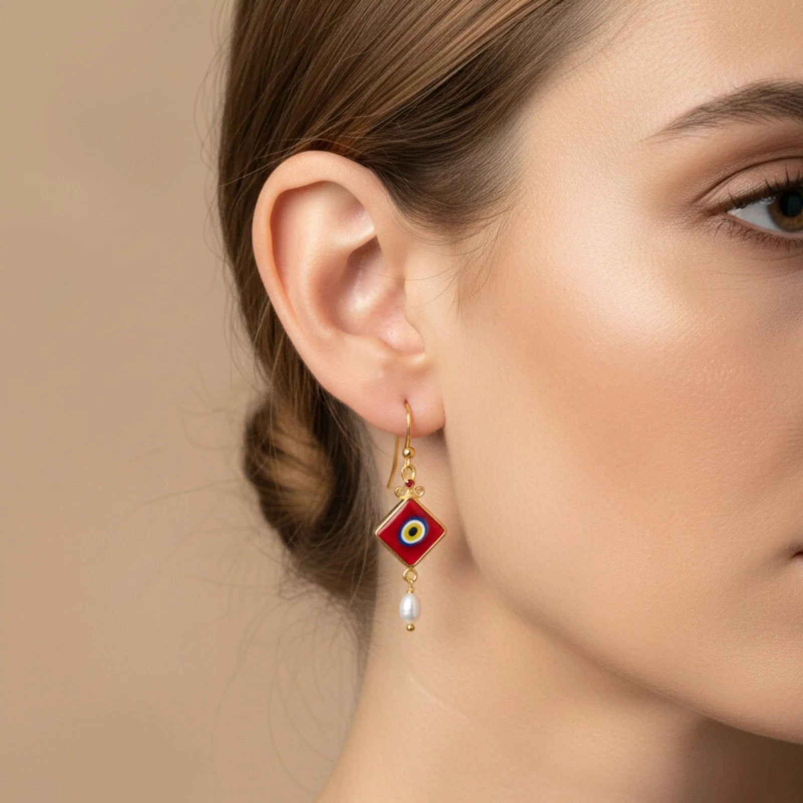 925 silver Evil Eye and Pearl earrings featuring ancient protective talisman by artisan Sultan, Bodrum Turkish jewelry with timeless elegance
