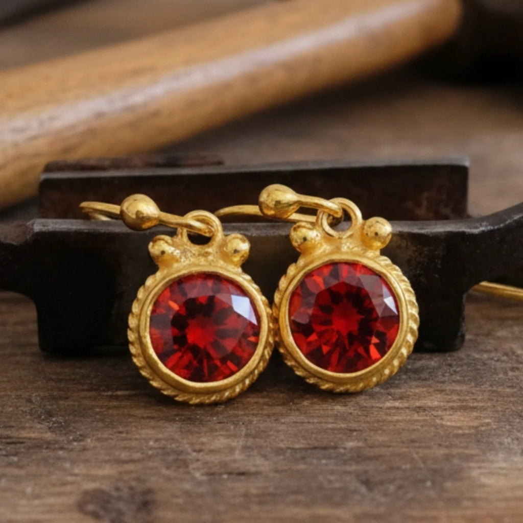 925 silver Garnet dangle earrings featuring deep red gemstone by artisan Sultan, Bodrum Turkish jewelry with timeless elegance
