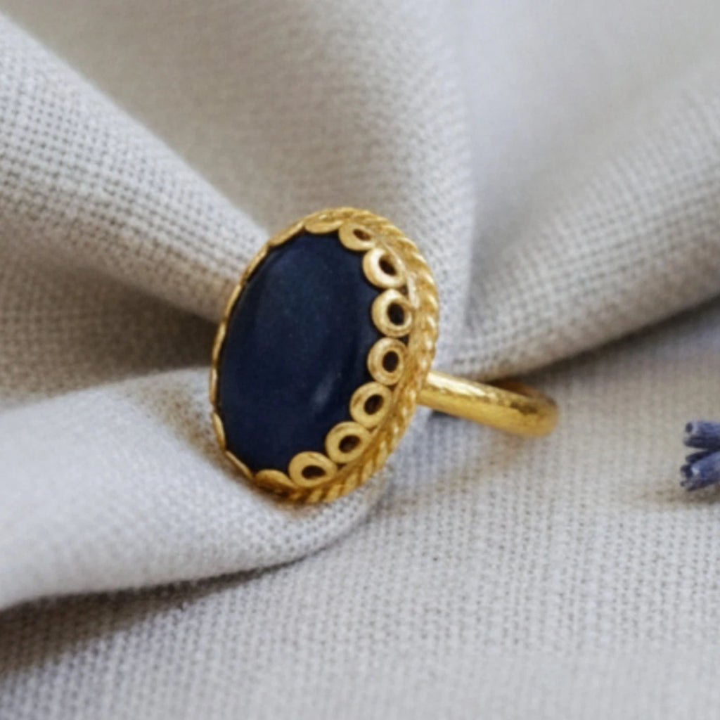 Artisan Lapis ring with hammered texture, handmade by Sultan in Bodrum, Turkish designer jewelry with 925 silver