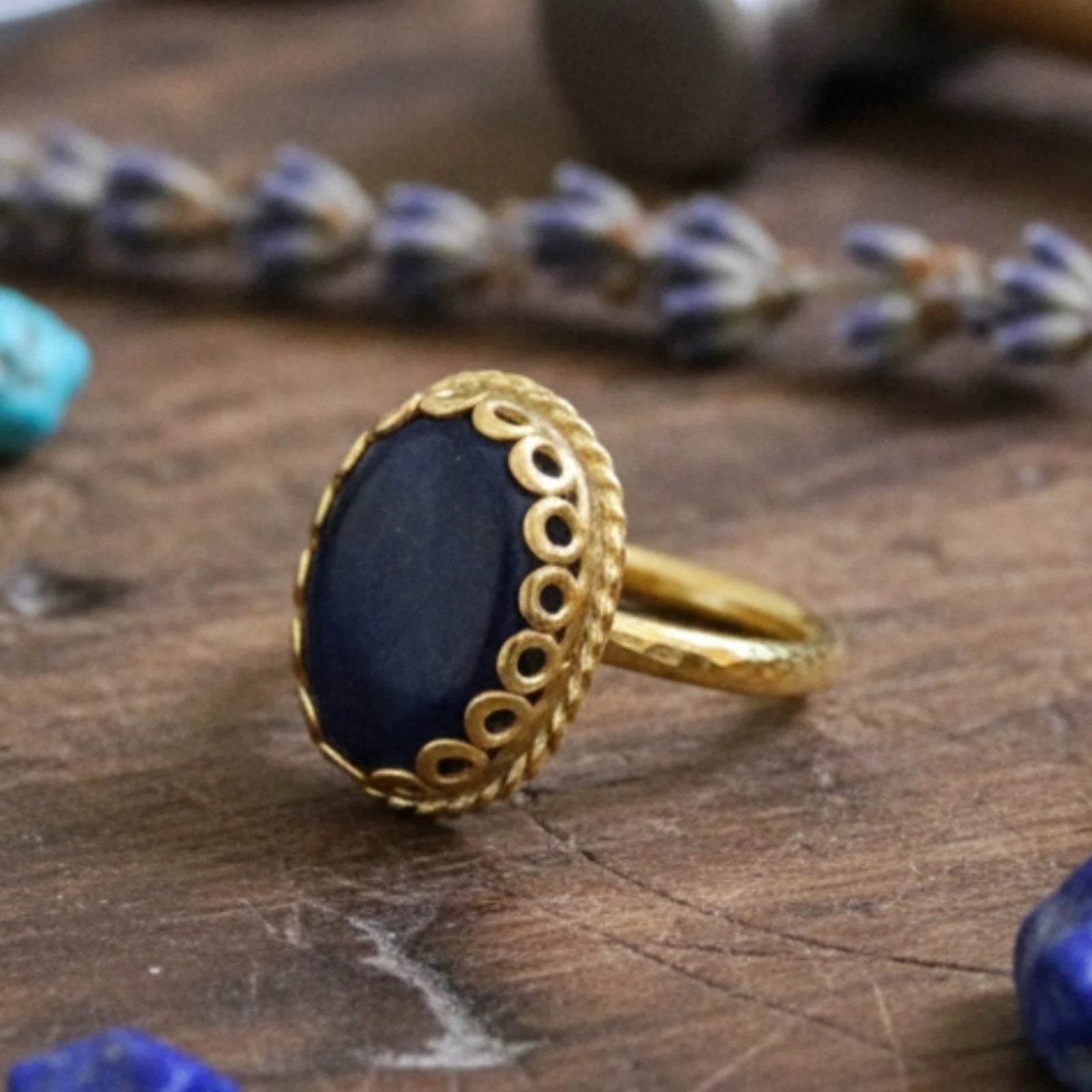 925 silver Lapis Lazuli ring featuring ancient-inspired design by artisan Sultan, Bodrum Turkish jewelry with wisdom symbol